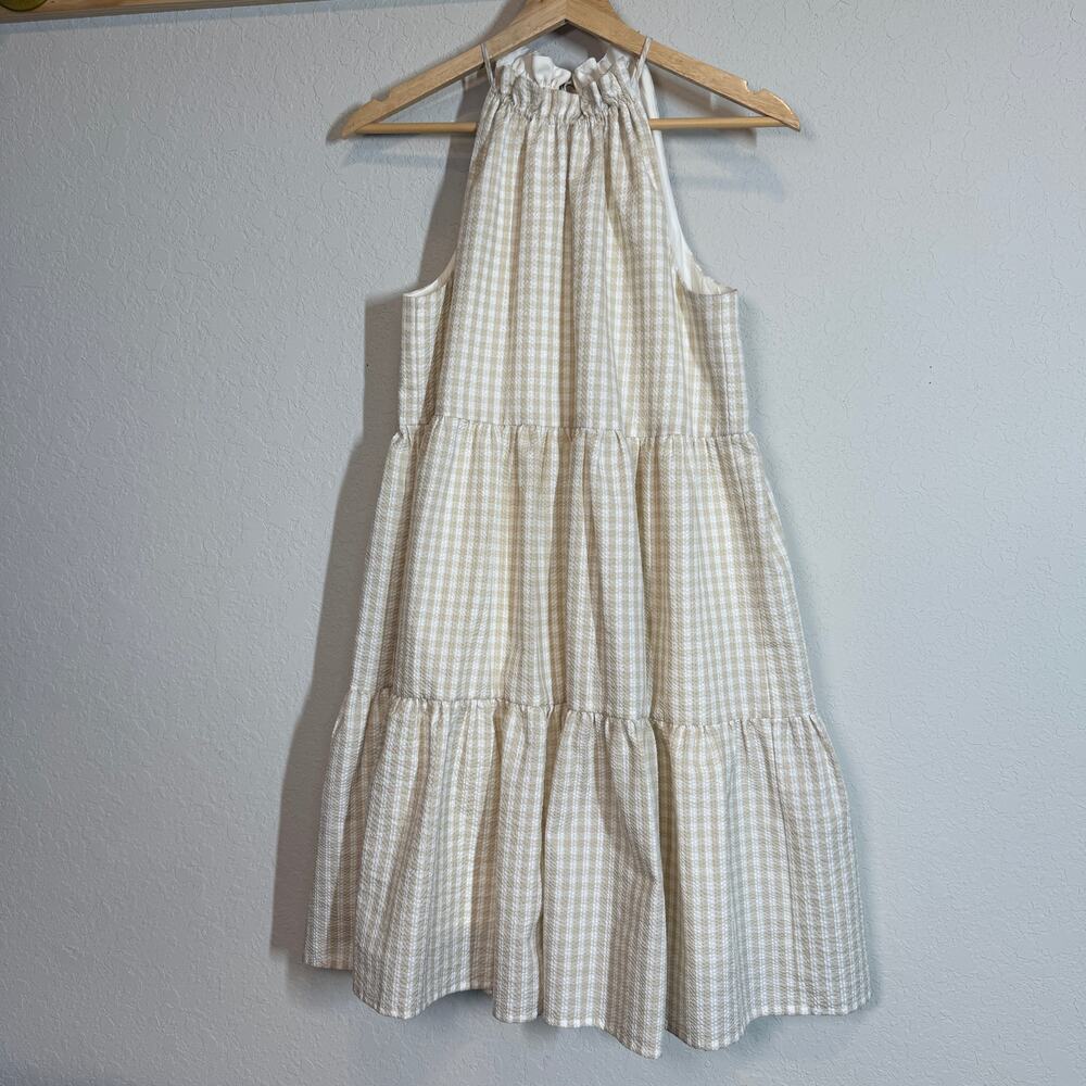 Women's‎ Antonio Melani Sleeveless Tiered Skirt Tan Gingham Dress Size 2